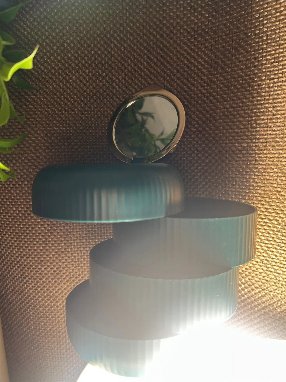 Teal Ribbed Stacked Wall Sculpture - Modern Home jelwery holder